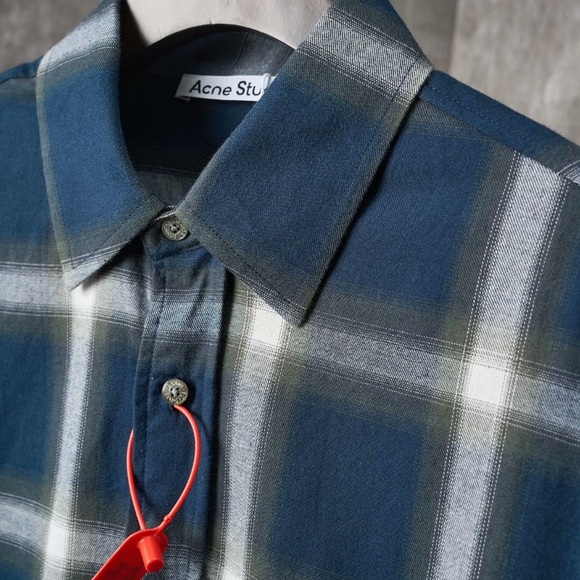 Acne Navy and White Plaid Men's Shirt - Picture 4 of 8